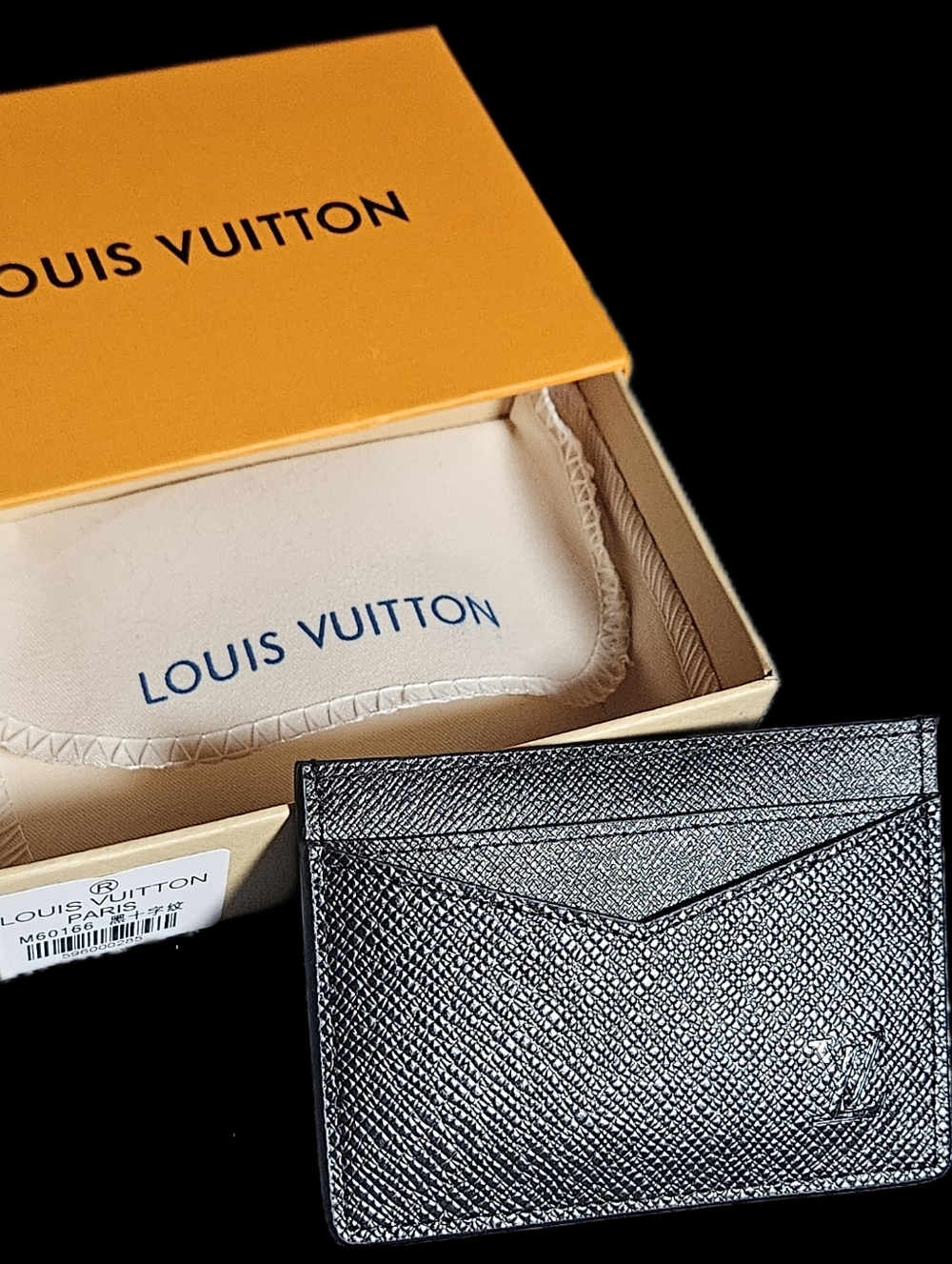 NWT Louis Vuitton Black M60166 Wallet Card Holder Box Dust Bag Set Money Storage